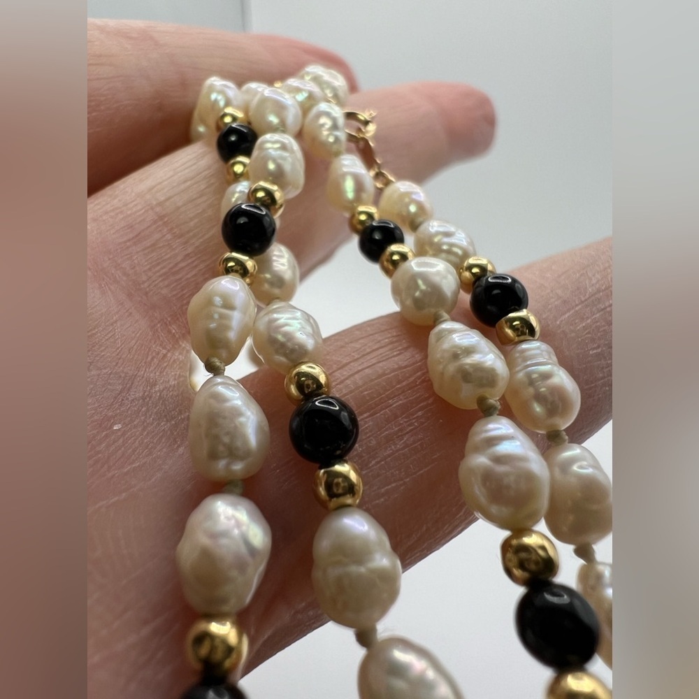 Vintage 14k plum gold pearl and onyx necklace Imperial Pearl Syndicate 1941 - Picture 6 of 11